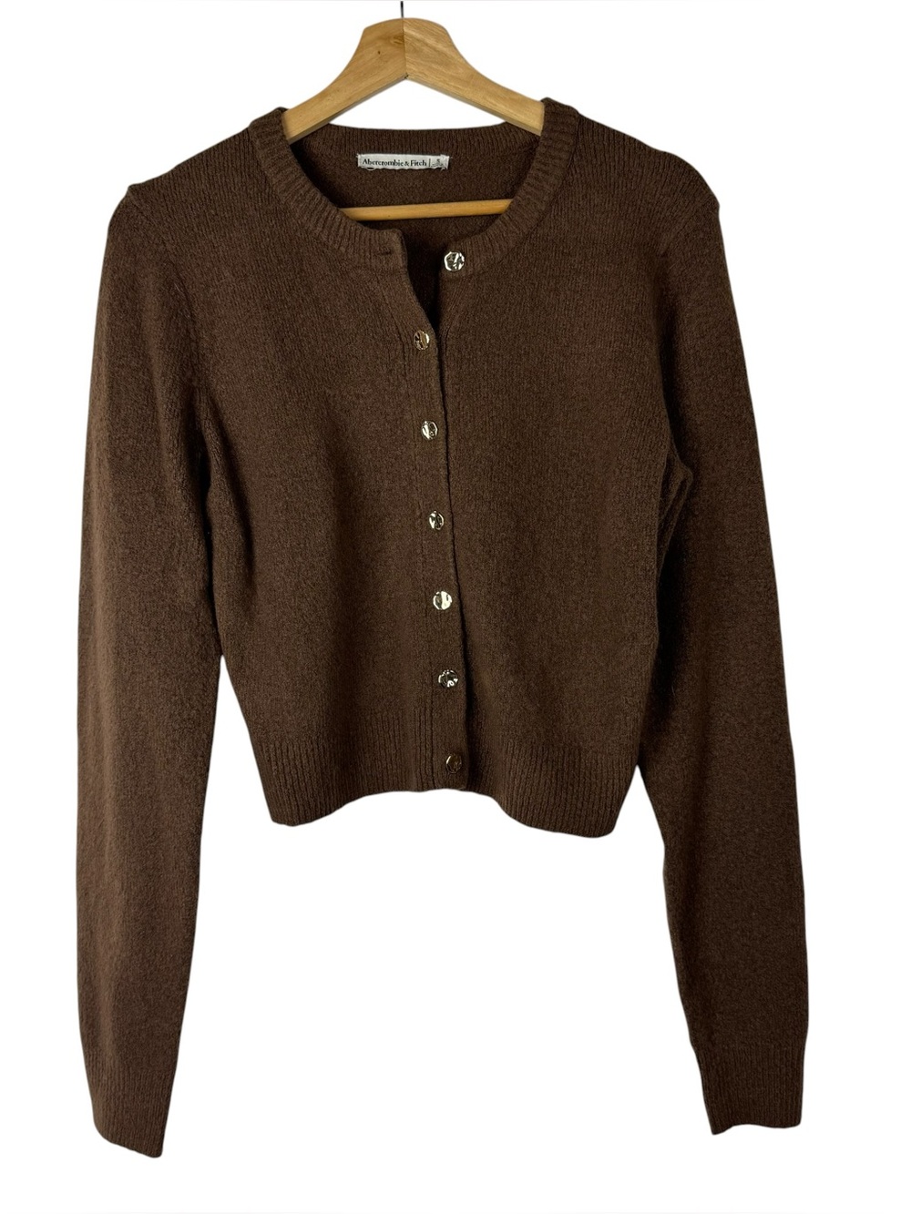 Abercrombie & Fitch Dark Brown Gold Button Knit Cardigan Sweater S
